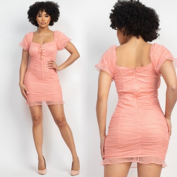 Mesh ruched cocktail & party dress - Picture 9 of 10